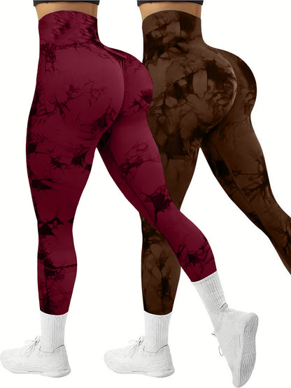 2 PK Women's High Waist Tie Dye Tummy Control Butt Lifting Leggings