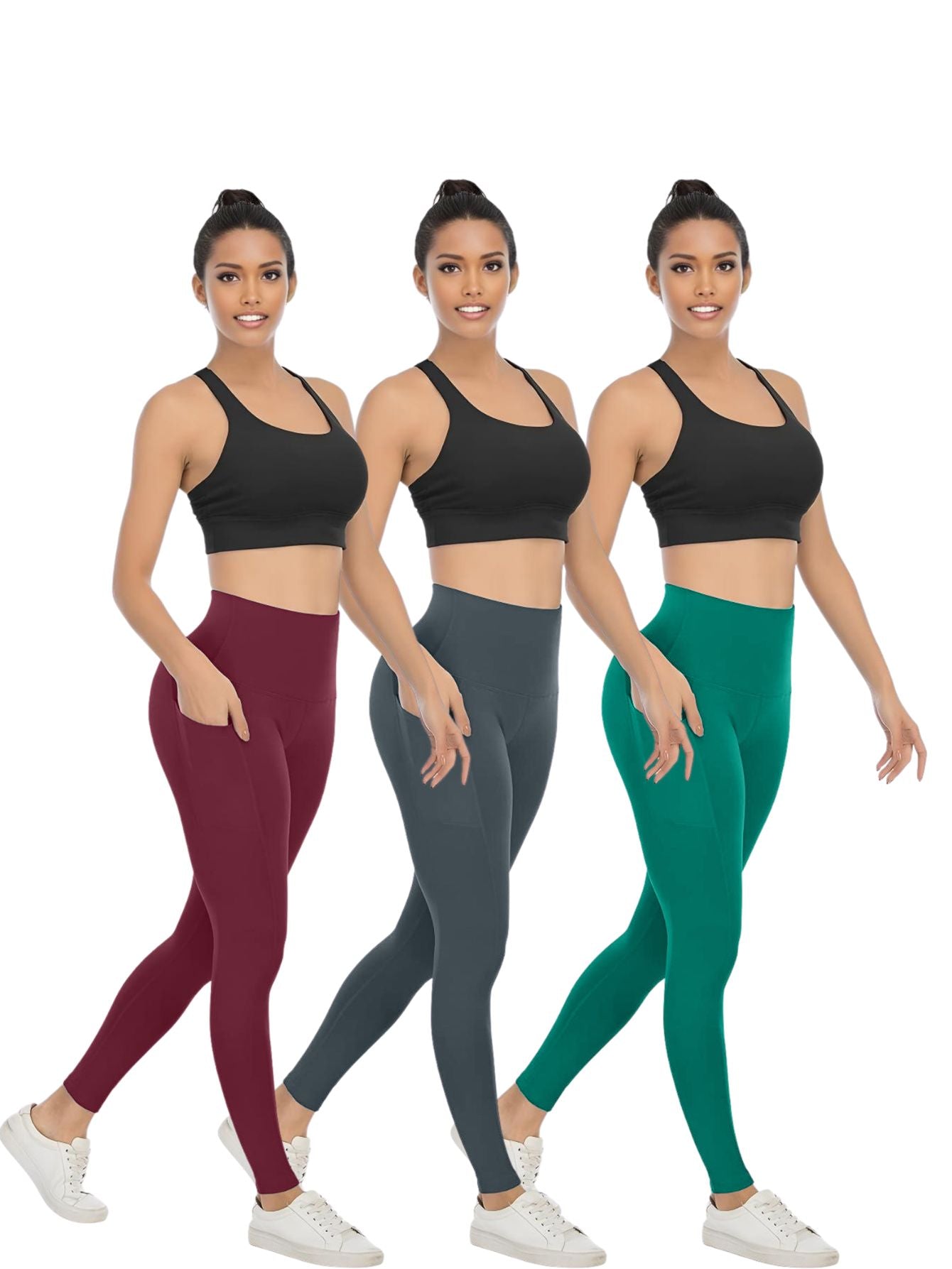3 Pack Women's High Waisted Yoga Pants with Pockets, Ideal for Sports and Casual Clothing