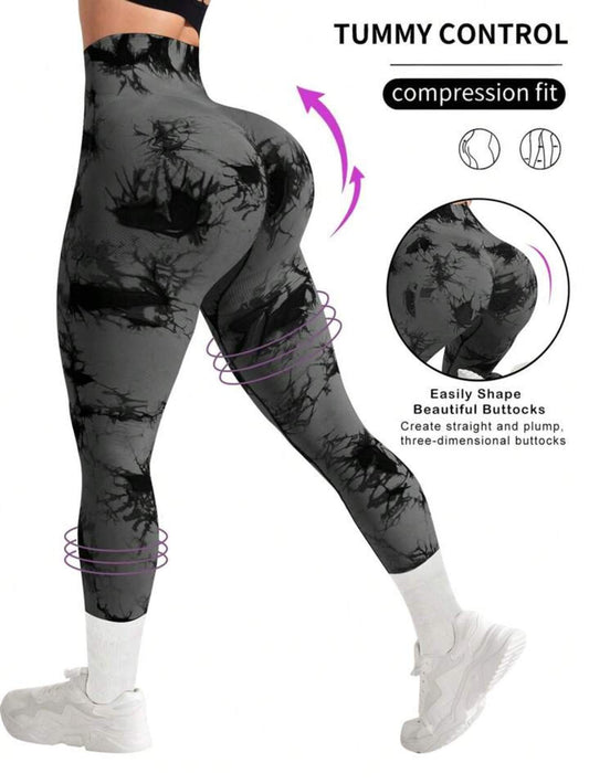 Women's High Waist Tummy Control Tie-Dye Yoga Pants, Seamless Sport Leggings, Butt Lifting Workout Tights for Gym and Daily Wear-SNO-44