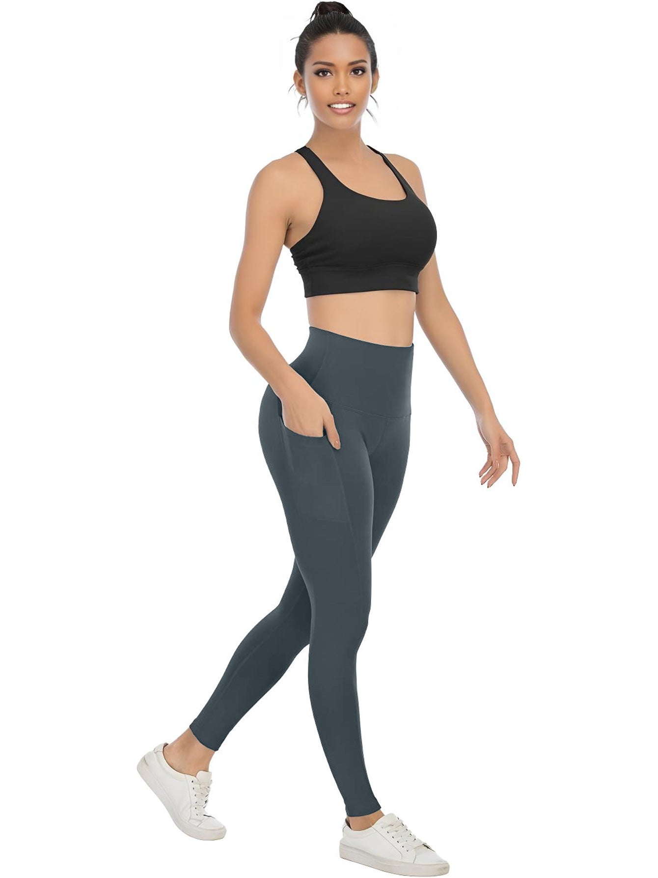 4 Pack Women's High Waisted Yoga Pants with Pockets, Ideal for Sports and Casual Clothing