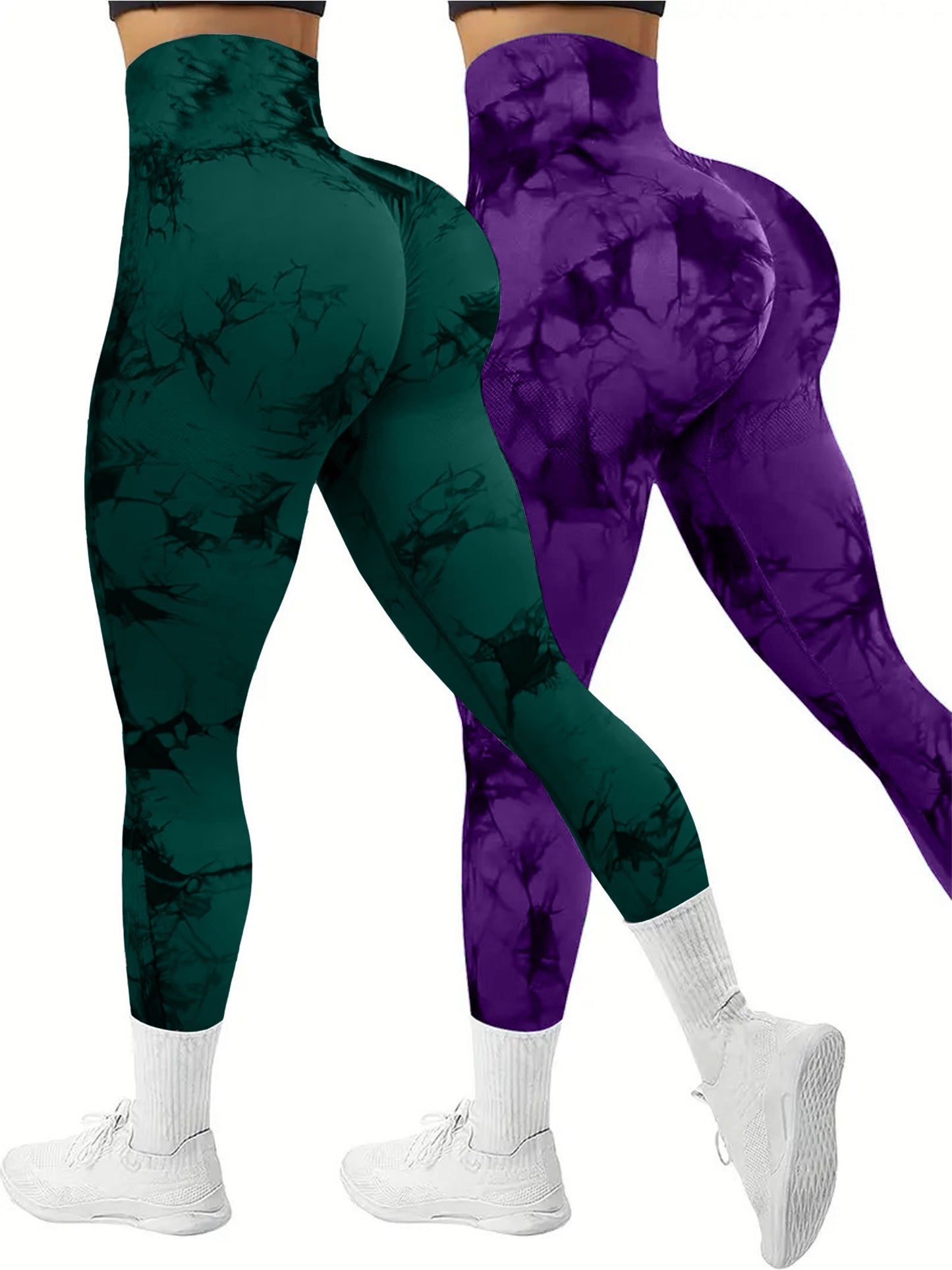 2 PK Women's Tie Dye High Waist Tummy Control Butt Lifting Leggings