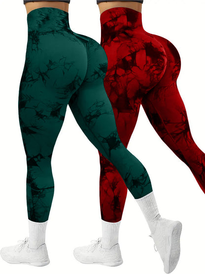 2 PK Women's Tie Dye High Waist Tummy Control Butt Lifting Leggings