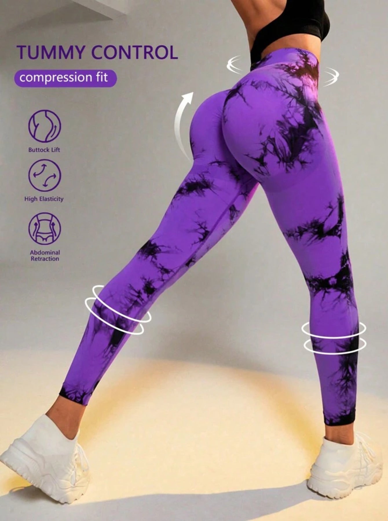 Women's High Waist Tummy Control Tie-Dye Yoga Pants, Seamless Sport Leggings, Butt Lifting Workout Tights for Gym and Daily Wear-SNO-44