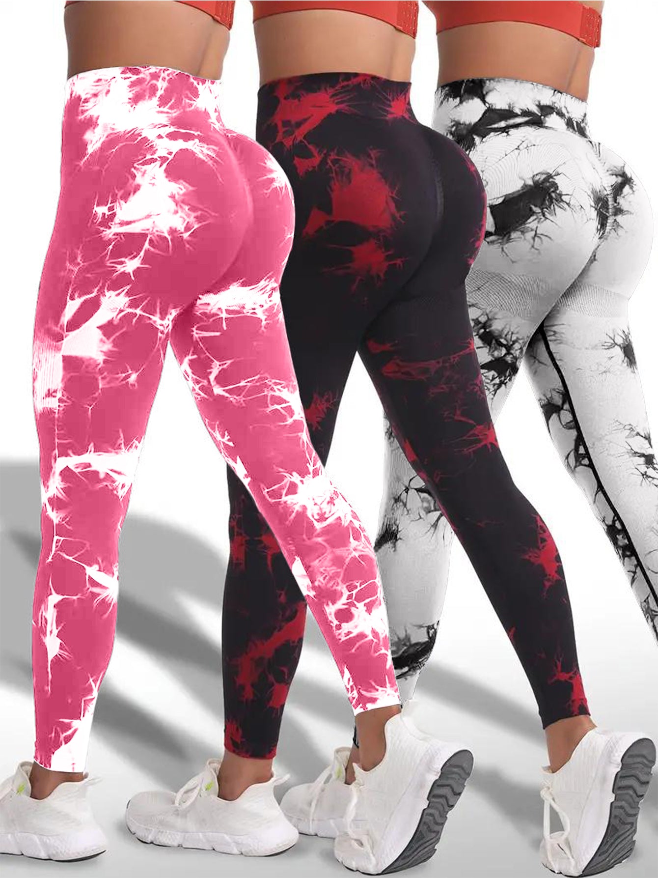 3 PK Women's High Waist Tummy Control Butt Lifting Tie Dye Gym and Regular Wear Leggings