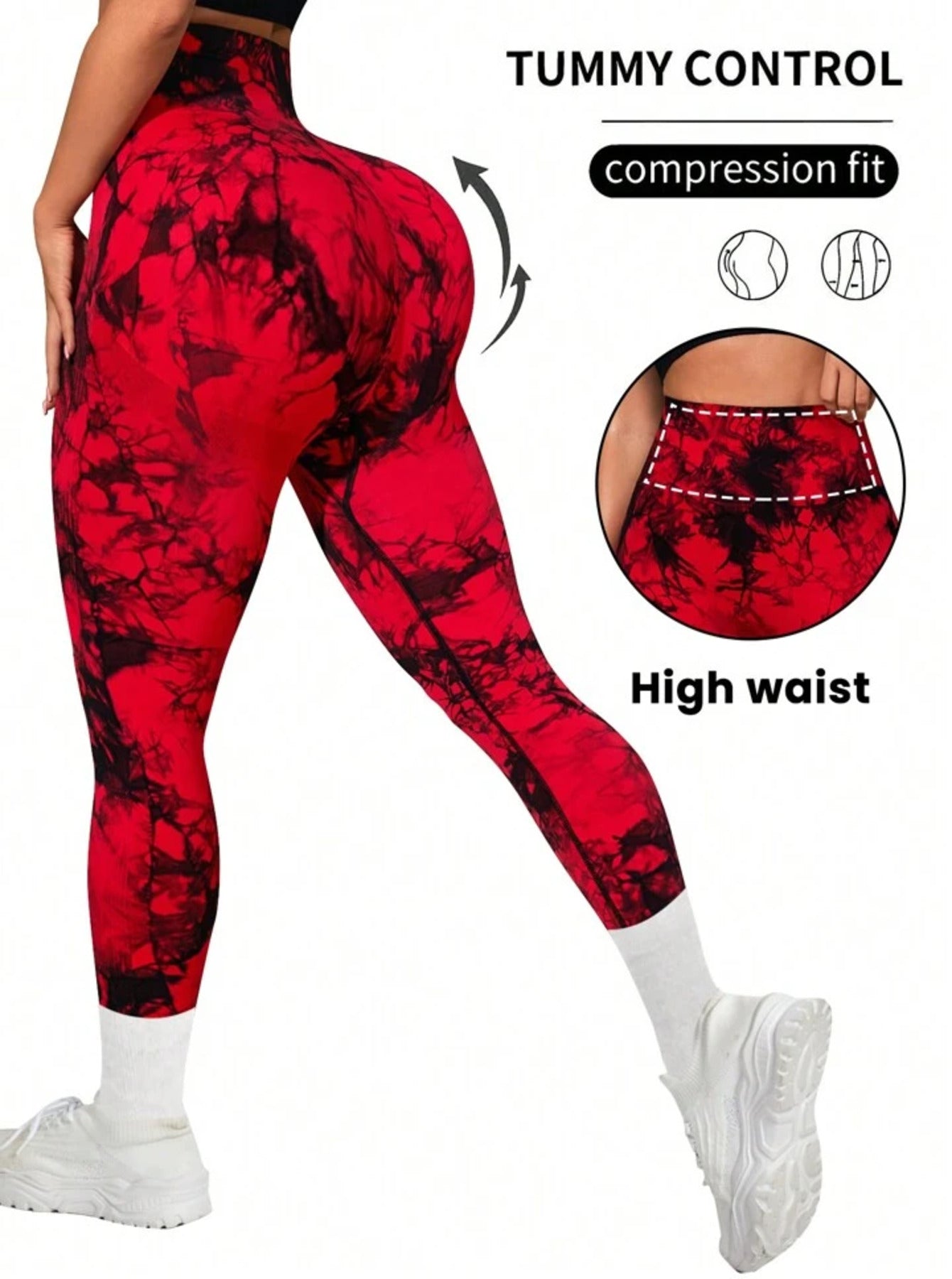 Women's High Waist Tummy Control Tie-Dye Yoga Pants, Seamless Sport Leggings, Butt Lifting Workout Tights for Gym and Daily Wear-SNO-44