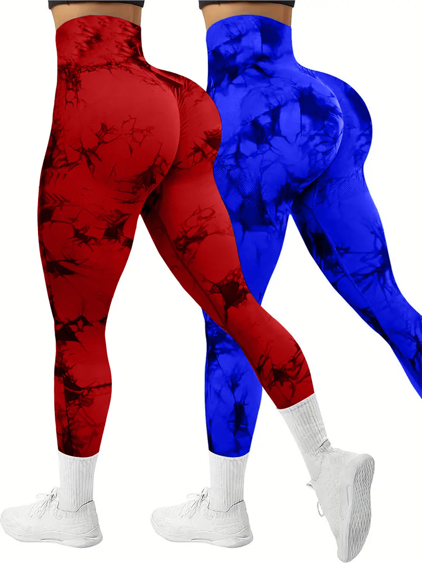 2 PK Women's High Waist Tie Dye Tummy Control Butt Lifting Leggings