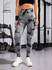 Jeskhi Tie Dye Print High Waist Breathable Gym Leggings