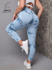 Jeskhi Tie Dye Print High Waist Breathable Gym Leggings