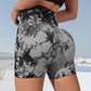 Jeskhi Tie Dye Print High Waist Breathable Gym Shorts