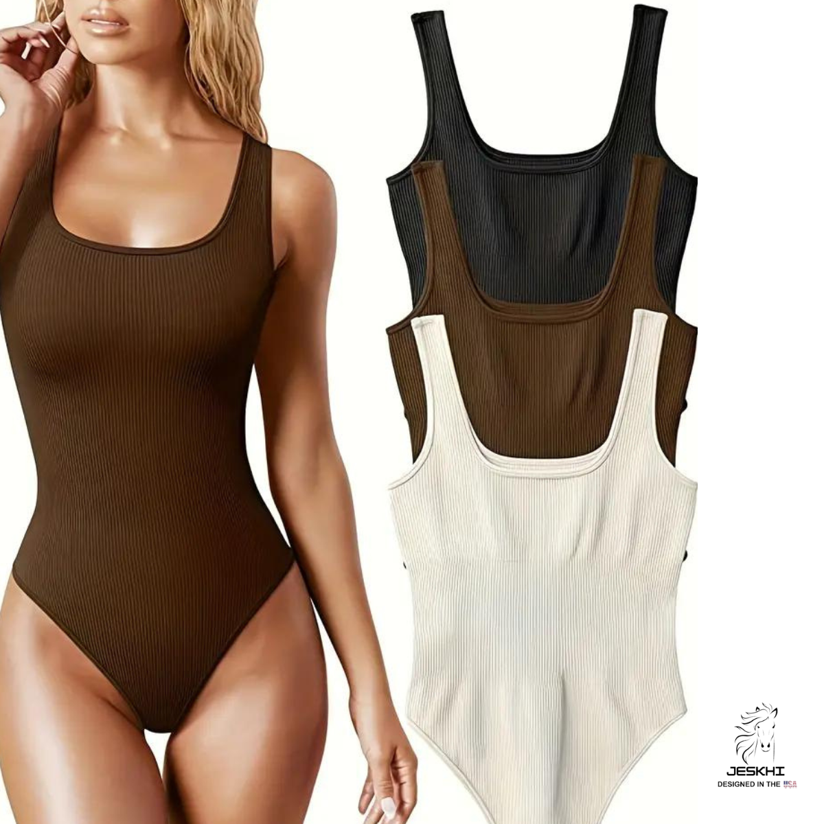 Jeskhi Solid Color Sleeveless Square Neck Sports Bodysuit