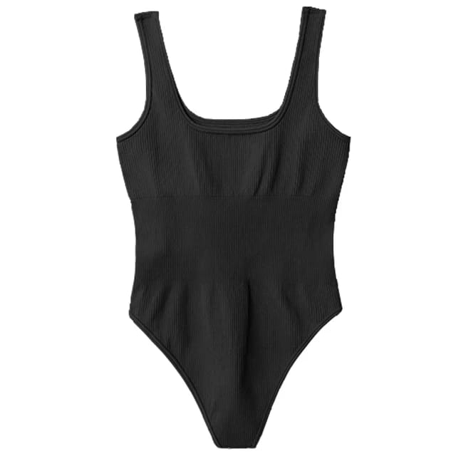 Jeskhi Solid Color Sleeveless Square Neck Sports Bodysuit