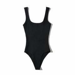 Jeskhi Solid Color Sleeveless Square Neck Sports Bodysuit