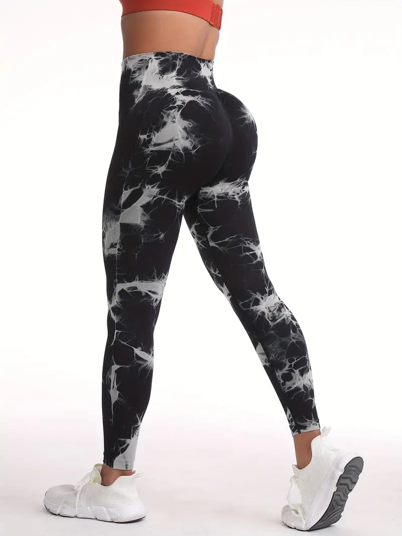 3pcs Tie Dye Trousers Spring And Autumn Seamless High Waisted Elastic Women's Sports Tights Hip Twist Lifting Yoga Pants-SNO-29