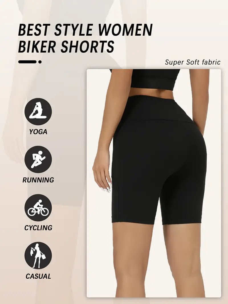 5 Pack 5" High Waisted Biker Shorts For Women With Pockets, Super Soft Tummy Control No See Through Workout Running Yoga Athletic Shorts, 6"Inseam-SNO-25