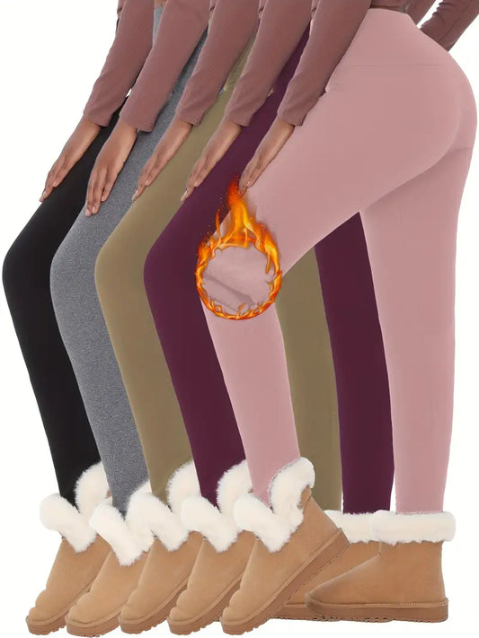 5 Pack Womens Plush Lined High Waisted Leggings Workout Winter Warm Thick Tights Soft Yoga Pants-SNO-27