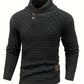 Mens Premium Buttoned Turtleneck Waffle Knit Sweater - Stylish Casual to Business Commuter - Ultra-Comfortable, Warm & Refined Pullover for Effortless Fall & Winter Style-SNO-90