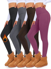 4 Pack Fleece Lined Leggings For Women Butt Lift High Waisted Tummy Control Slimming Black No See-Thru Yoga Pants Workout Running-SNO-33