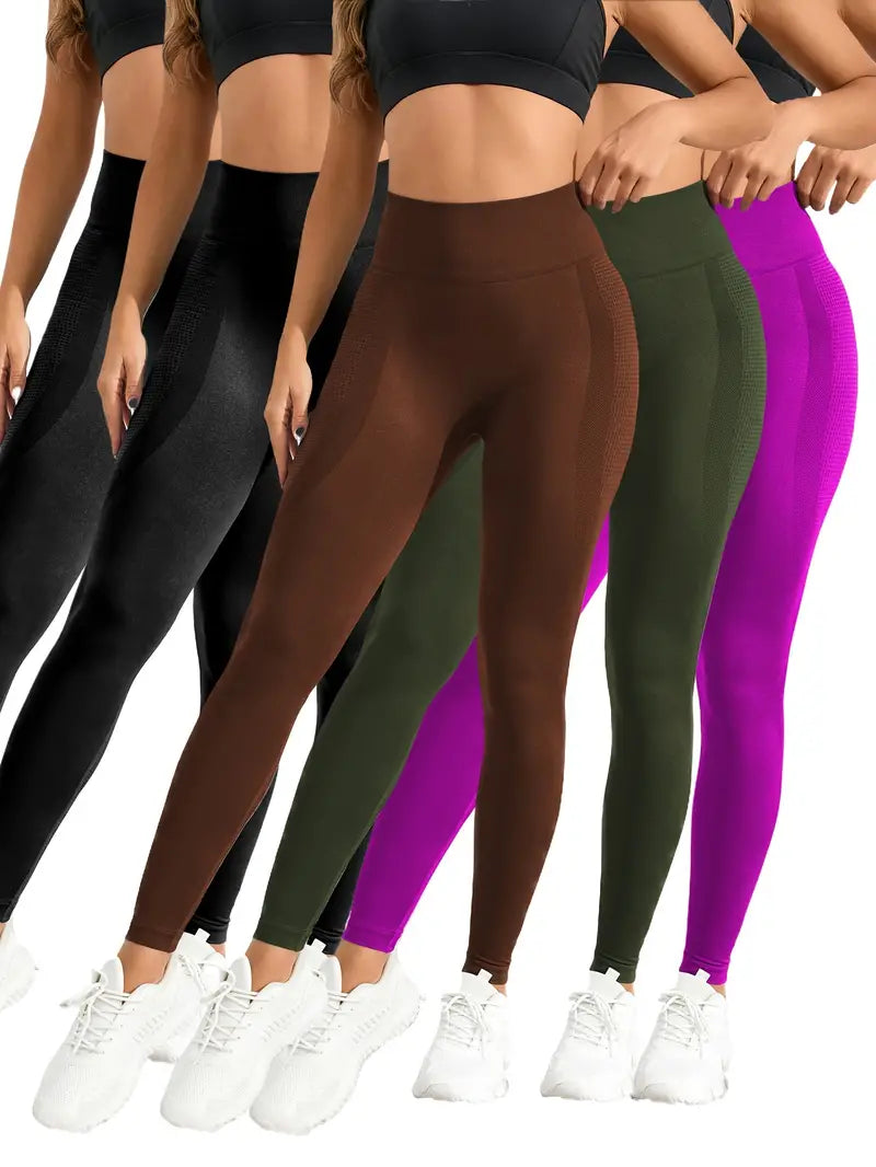 5 Pieces of Ultra-Soft, Seamless Nylon High-Waisted Tights - Abdominal Lifting, Hip Shaping, Breathable, Sweat-Wicking, Comfortable Yoga Running Pants for Ladies - Ideal for Fitness, Exercise, and Sports Activities-SNO-31