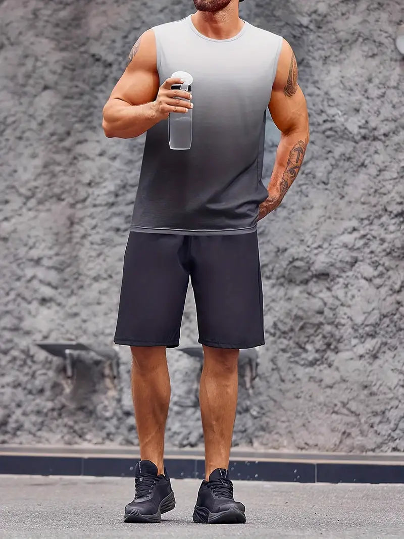 5Pieces Mens Sleeveless Tank Fitness Muscle Workout T Shirt Round Neck Gradient Everyday Sports Vest T Shirt Tops-SNO-65