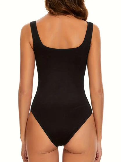 Ribbed Sleeveless Square Neck Tummy Control Bodysuit