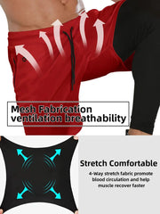 2pcs 2-in-1 Men's Athletic Compression Shorts with Phone Pocket, Towel Loop, and Drawstring for Running, Gym, and Workout-SNO-56