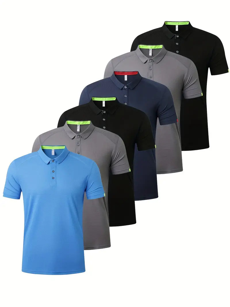 Pack Of 6 Men's Breathable Quick-Dry Golf & Running Polo Shirts-SNO-86