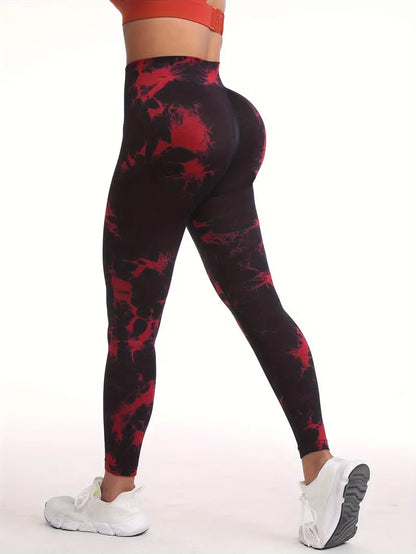 3pcs Tie Dye Trousers Spring And Autumn Seamless High Waisted Elastic Women's Sports Tights Hip Twist Lifting Yoga Pants-SNO-29