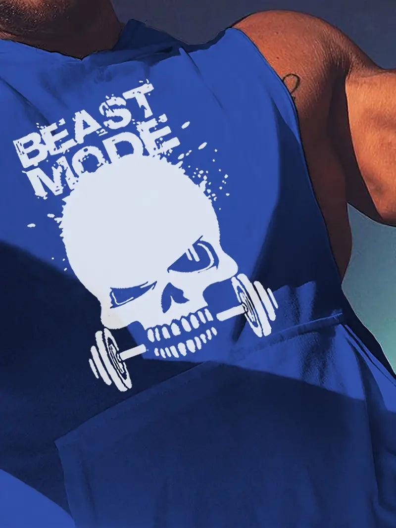 3pcs Men's Sleeveless Hooded Stringers Workout Tank Tops Skull Bodybuilding Workout Shirts-SNO-64