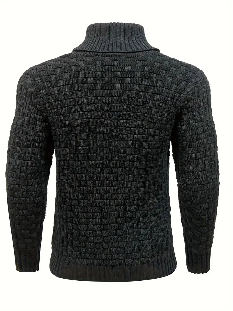 Mens Premium Buttoned Turtleneck Waffle Knit Sweater - Stylish Casual to Business Commuter - Ultra-Comfortable, Warm & Refined Pullover for Effortless Fall & Winter Style-SNO-90