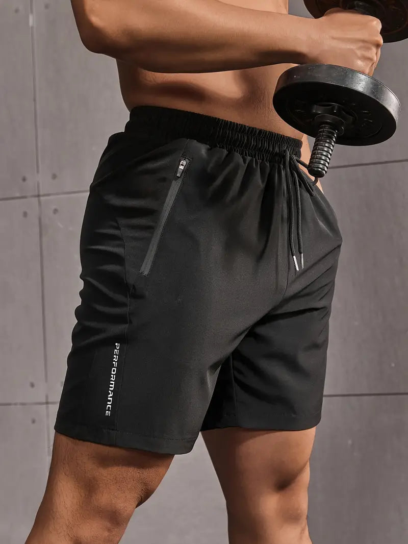 Men's Solid Color Regular Fit Shorts With Drawstring And Dual Zippered Front Pockets, Casual And Quick Dry Sports Shorts Suitable For Summer Fitness And Outdoors Activities-SNO-76