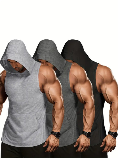 3-Pack Sleeveless Hooded Vest Men&#39;s Summer Fitness Sports Clothing Basement Men&#39;s Short Sleeve T-Shirt-SNO-80