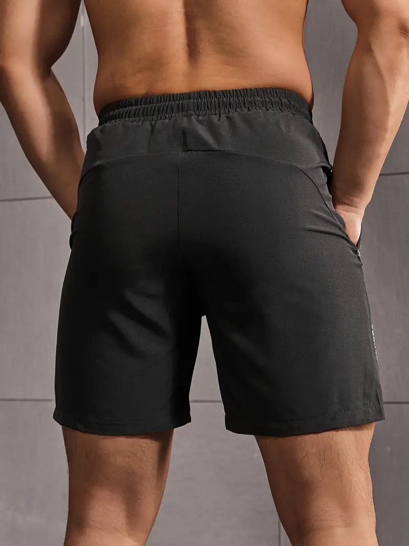 Men's Solid Color Regular Fit Shorts With Drawstring And Dual Zippered Front Pockets, Casual And Quick Dry Sports Shorts Suitable For Summer Fitness And Outdoors Activities-SNO-76