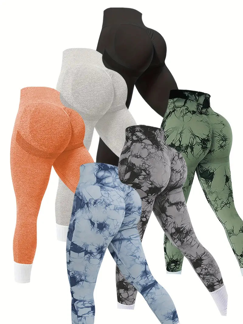 6 Piece Workout Leggings Sets For Women, Gym Scrunch Butt Butt Lifting Seamless Leggings-SNO-38