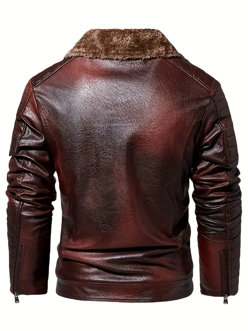 Men's Winter Velvet PU Leather Jacket Men's Fur Integrated Men's Leather Jacket Jacket Tough Guy Biker Jacket-SNO-71