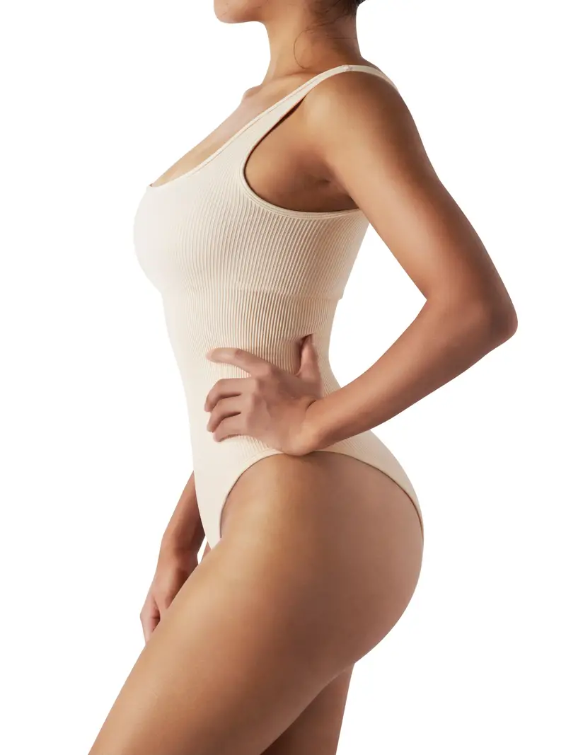 Ribbed Sleeveless Square Neck Tummy Control Bodysuit