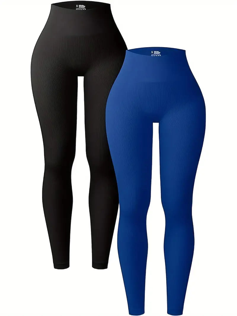 2-Pack Seamless Women's High Waisted Yoga Leggings Comfort Stretch Ribbed Workout Pants, Athletic Tights For Women-SNO-30