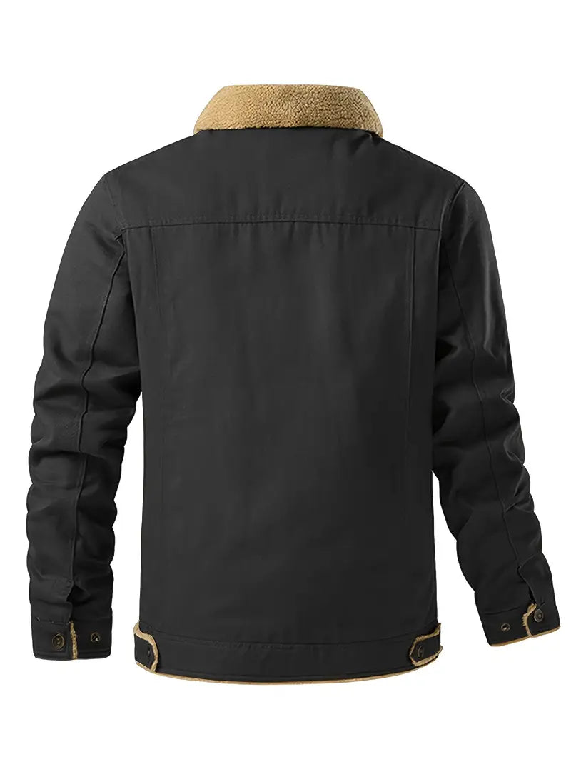 Stylish Men's Fleece-Lined Cotton Jacket - Soft Sherpa Collar, Button-Up Closure, Multiple Functional Pockets for Casual Workwear, Outdoor Activities, and Daily Wear - Premium Quality, Comfortable, and Versatile Outerwear-SNO-81