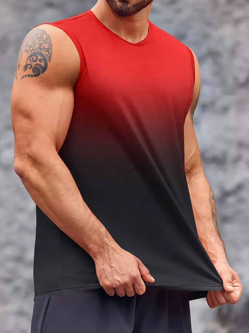 5Pieces Mens Sleeveless Tank Fitness Muscle Workout T Shirt Round Neck Gradient Everyday Sports Vest T Shirt Tops-SNO-65