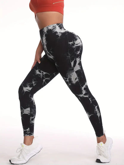 3pcs Tie Dye Trousers Spring And Autumn Seamless High Waisted Elastic Women's Sports Tights Hip Twist Lifting Yoga Pants-SNO-29