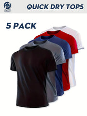 5 Pack Sports T-Shirts for Men - Moisture-Wicking, Quick-Dry, Soft and Breathable Crew Neck Tees for Running, Fitness and Outdoor Activities - Lightweight Short Sleeve Shirts with Solid Color Options-SNO-57