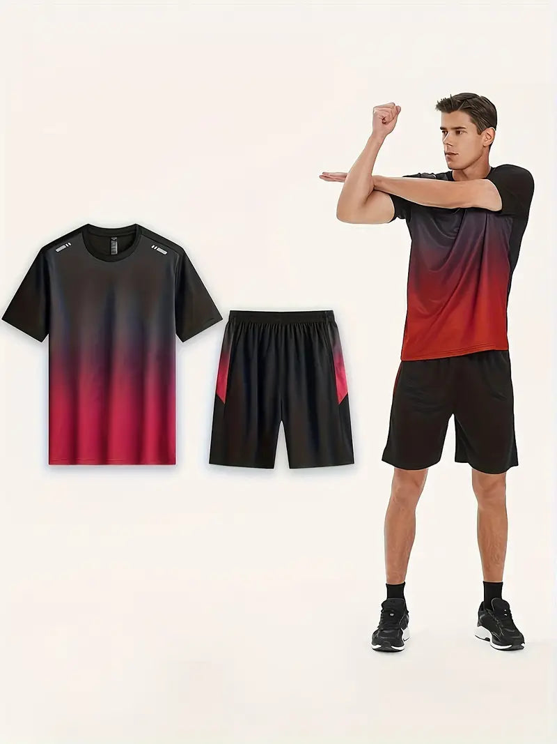 6-piece Combo Men's Summer Basketball Training Running Set, Gradient Short Sleeve T-shirt And Quick-drying Shorts Set-SNO-60