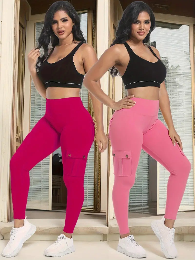 2-Pack High-Waisted Yoga - Tummy Control Leggings, Lifted Butt, 4 Buttoned Pockets, Moisture-Wicking, Breathable, Four-Way Stretch Fitness Pants for Running, Gym, and Yoga Enthusiasts-SNO-45