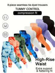 8pcs/Set Women's Seamless High-Waisted Yoga Pants - Moisture-Absorbing, Tie Dye Design, Daily Sports Leggings for Comfortable Workout-SNO-39